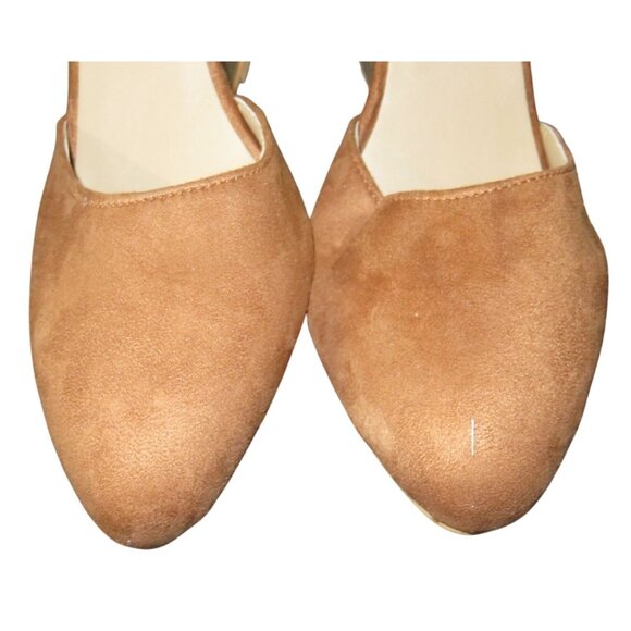 Shelina! Brown Vegan Suede Leather D'Orsay Ankle Strap Chunky Wedges size 10 - Picture 2 of 6